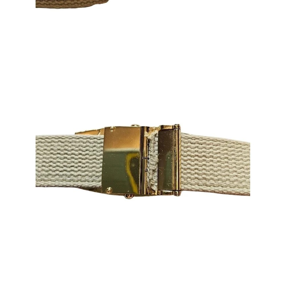 USS Nicholas FFG 47 Military Web Belt Gold Buckle Nautical Signal Flags Khaki
